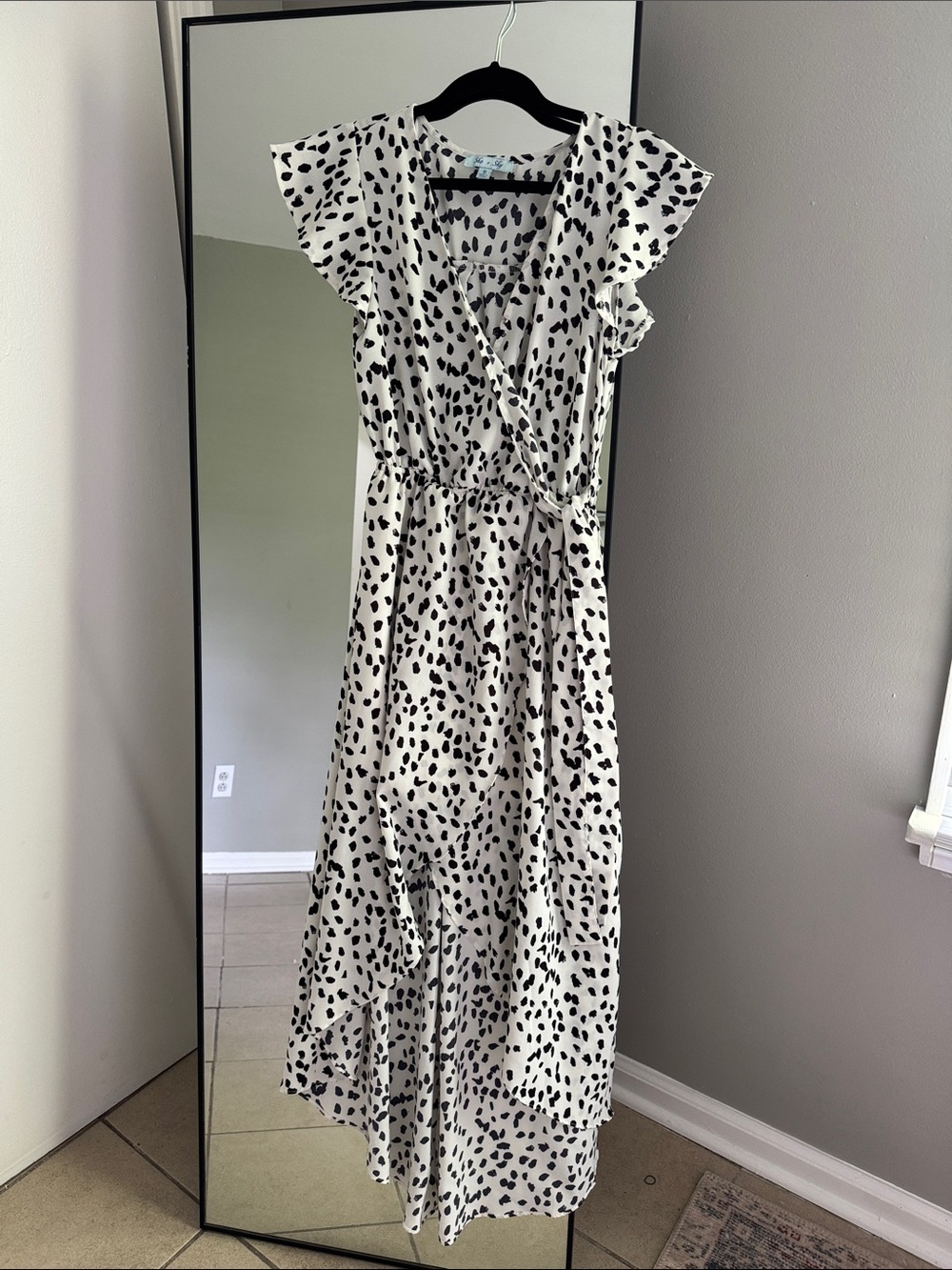 She + Sky White and Black Dalmatian Print Wrap Maxi Dress